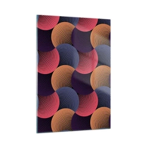 Glasbild - Bild auf glas - Bunte konzentrische Kreise bilden ein geometrisches Muster - 50x70cm - Im kreisenden Rhythmus - Moderne Wanddekoration für Wohnzimmer und Schlafzimmer ARTTOR