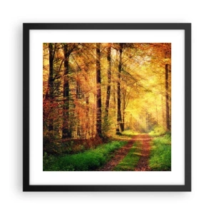 Poster in einem schwarzem Rahmen - Waldgoldene Stille - 40x40 cm