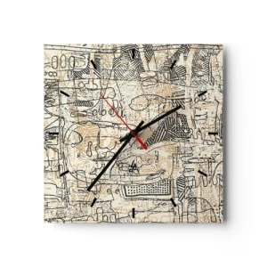 Wanduhr - Glasuhr - Abstrakte Muster und Linien auf beigem Hintergrund - 30x30cm - Es wartet darauf, entschlüsselt zu werden - Moderne Wanddekoration für Wohnzimmer und Schlafzimmer ARTTOR