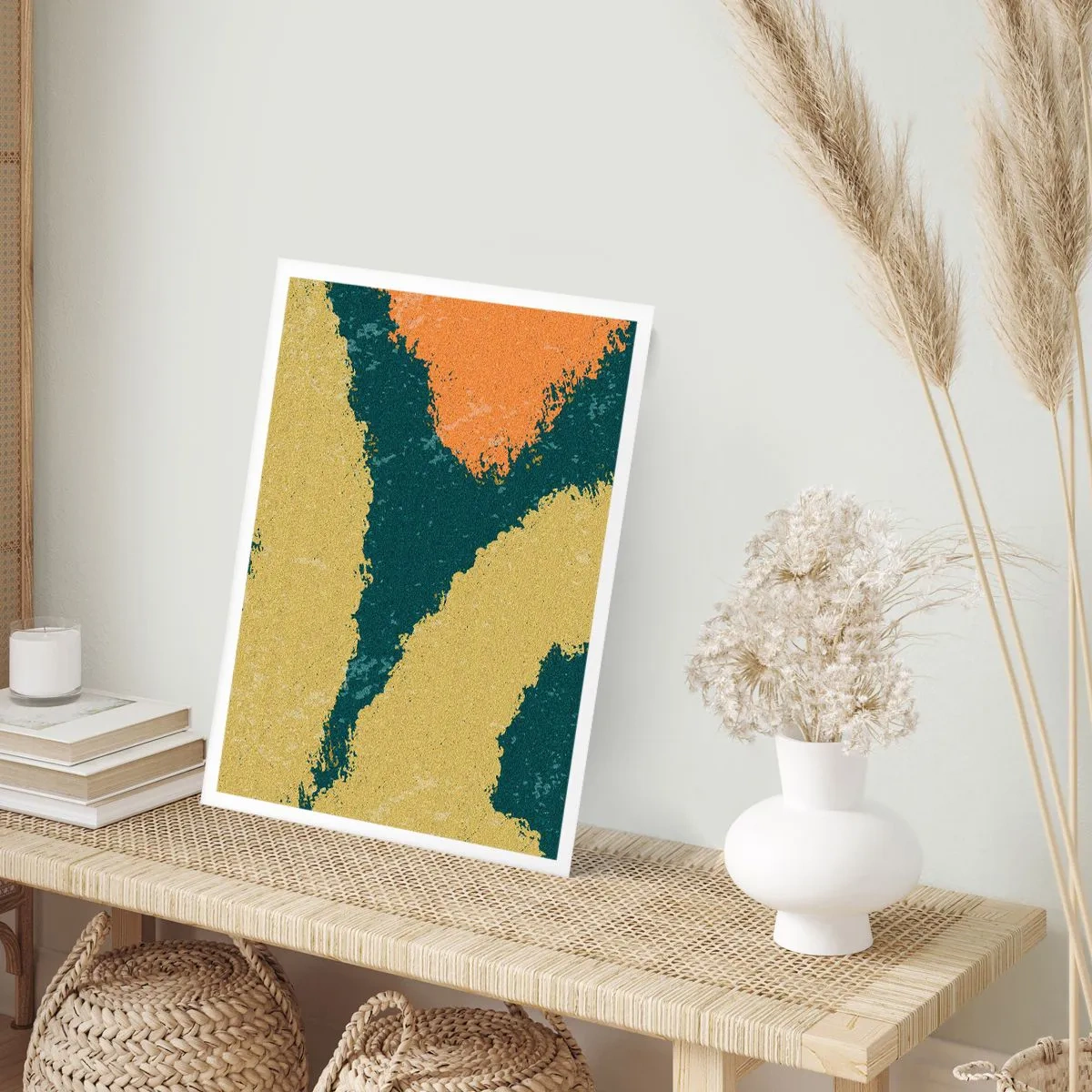 Poster - Abstrakte Farbflecken in Grün- und Orangetönen - 50x70cm - Abstraktion – langsame Bewegung - Moderne Wanddekoration für Wohnzimmer und Schlafzimmer ARTTOR