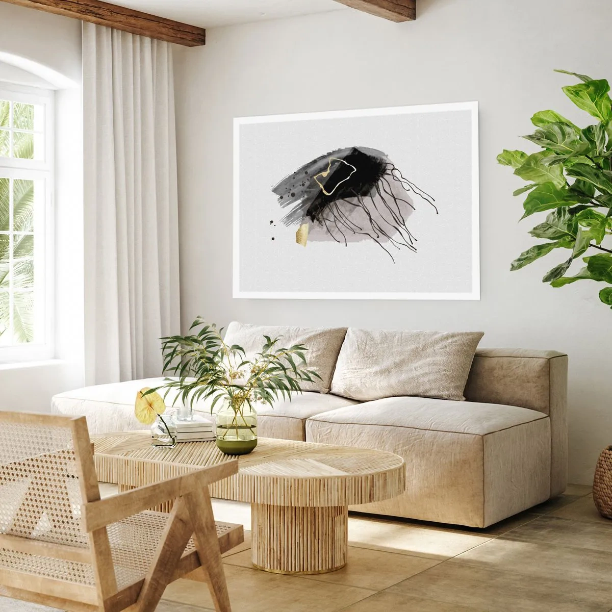 Poster - Eine abstrakte Komposition mit Akzenten in Schwarz und Gold. - 100x70cm - In Schwarz und Gold - Moderne Wanddekoration für Wohnzimmer und Schlafzimmer ARTTOR