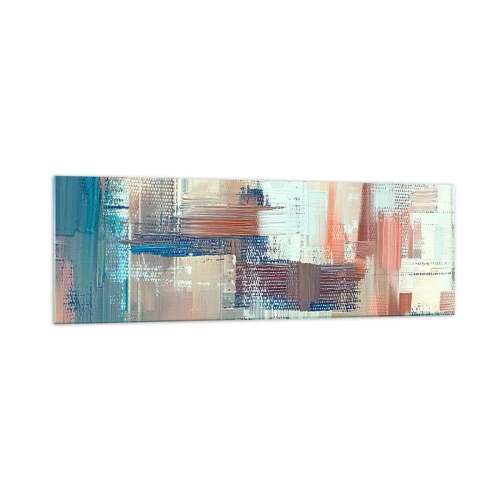 Glasbild - Bild auf glas - Abstrakte Komposition in Blau- und Beigetönen - 160x50cm - Zum Licht kommen - Moderne Wanddekoration für Wohnzimmer und Schlafzimmer ARTTOR