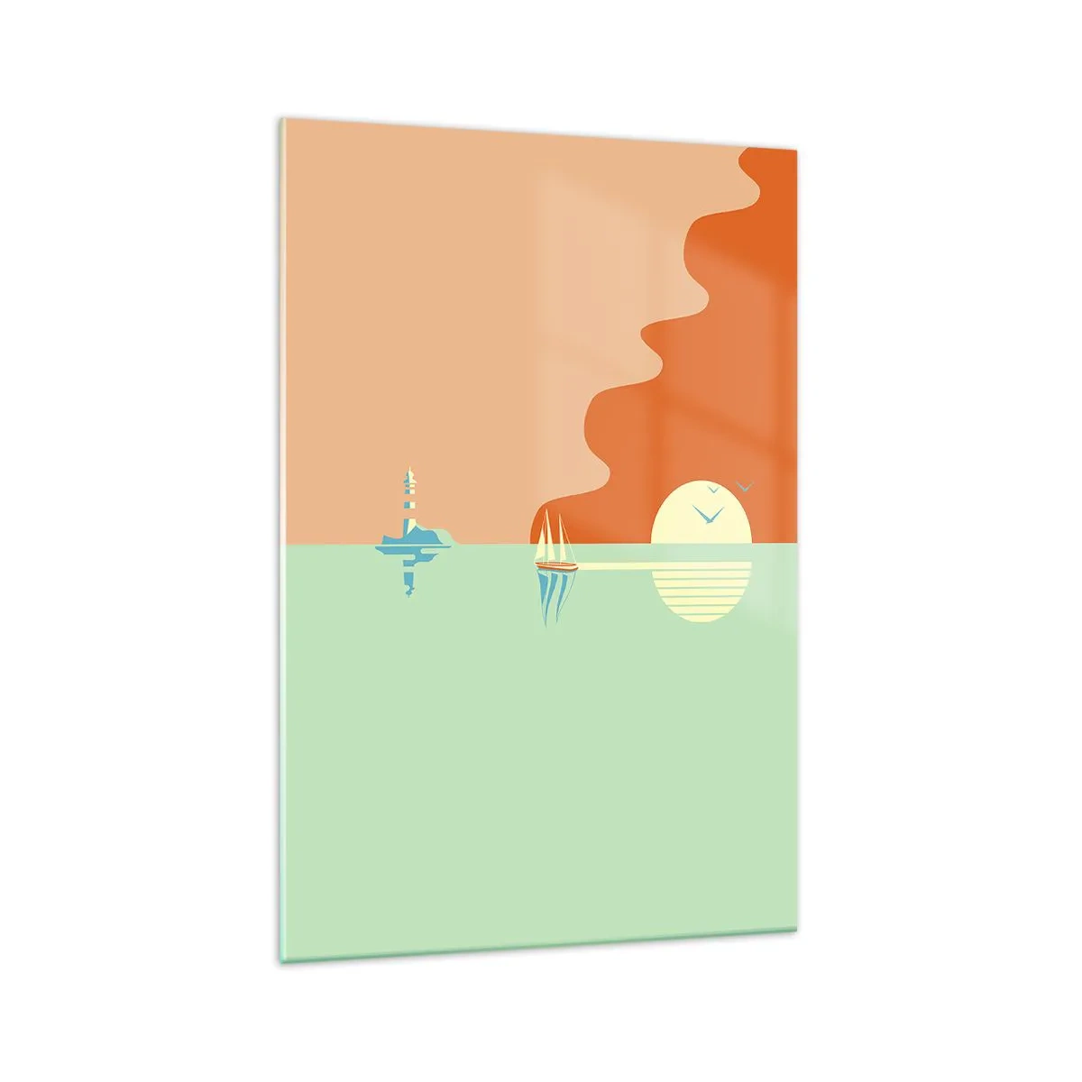 Glasbild - Bild auf glas - Eine minimalistische Meereslandschaft mit einem Segelboot und einem Sonnenuntergang - 70x100cm - Die perfekte Meereslandschaft - Moderne Wanddekoration für Wohnzimmer und Schlafzimmer ARTTOR