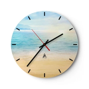Wanduhr - Glasuhr - Ein ruhiger Strand mit azurblauem Meer und klarem Himmel - 30x30cm - Großes Blau - Moderne Wanddekoration für Wohnzimmer, Küche und Schlafzimmer ARTTOR