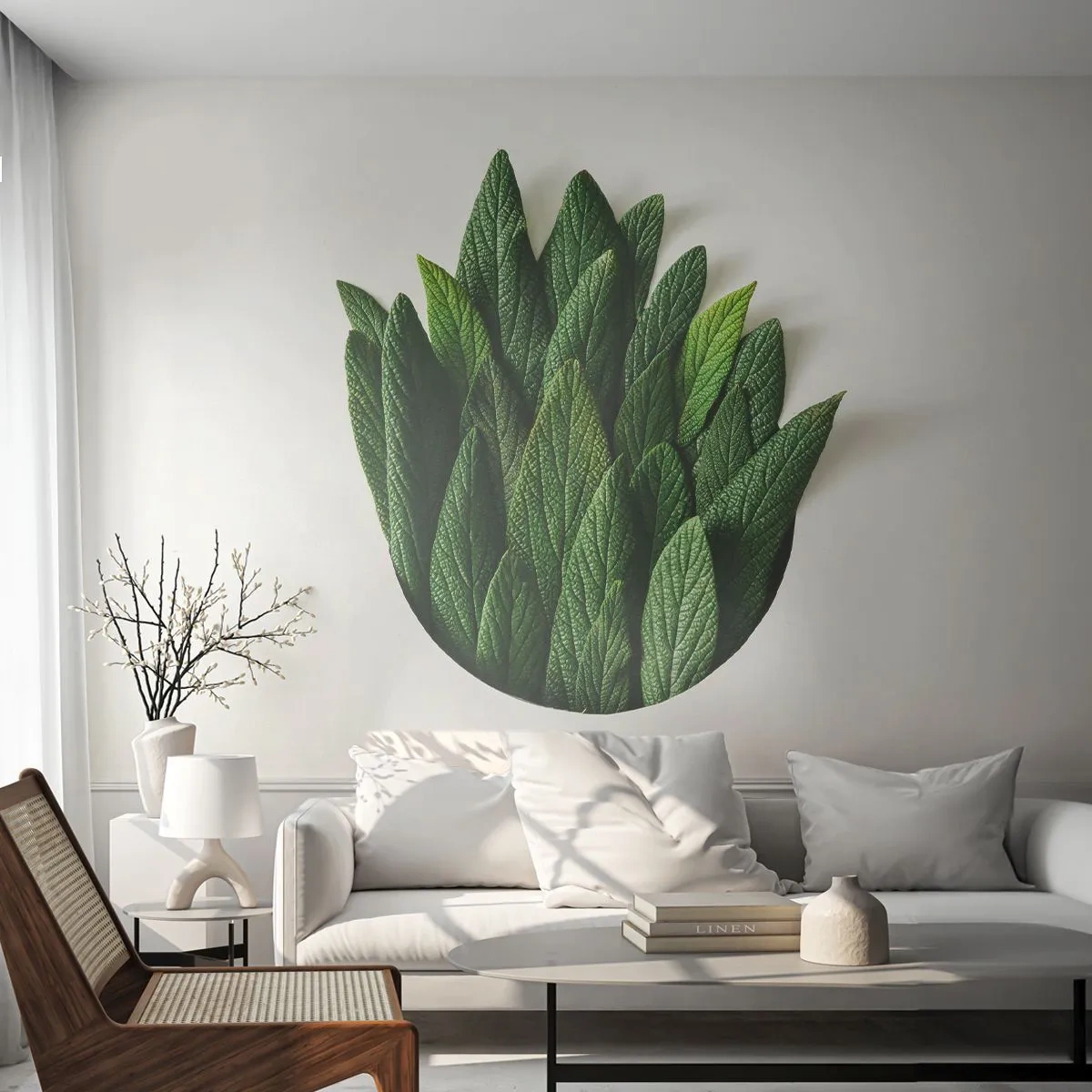 Fototapete Premium Sand - Grüne Blätter in minimalistischer, geometrischer Form angeordnet - 100x70cm - Ungebremste Neugier - Moderne Wanddekoration für Wohnzimmer und Schlafzimmer ARTTOR