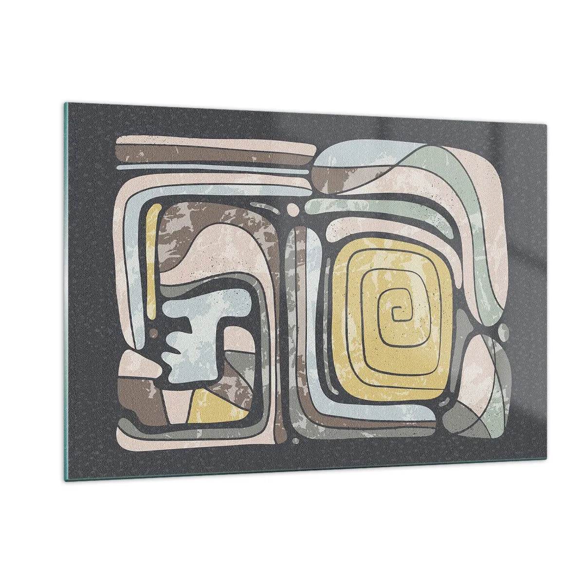 Glasbild - Bild auf glas - Geometrische Abstraktion in erdigen Farben auf schwarzem Hintergrund - 120x80cm - Abstraktion im präkolumbianischen Geist - Moderne Wanddekoration für Wohnzimmer und Schlafzimmer ARTTOR