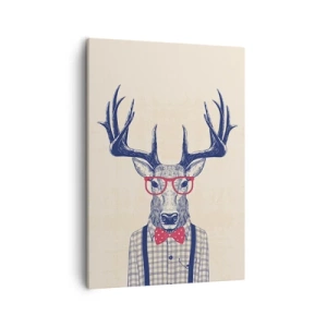 Bild auf Leinwand - Leinwandbild - Stilisierte Grafik eines Hirsches mit Brille und Fliege - 50x70cm - Eine lustige Extravaganz - Moderne Wanddekoration für Wohnzimmer und Schlafzimmer ARTTOR