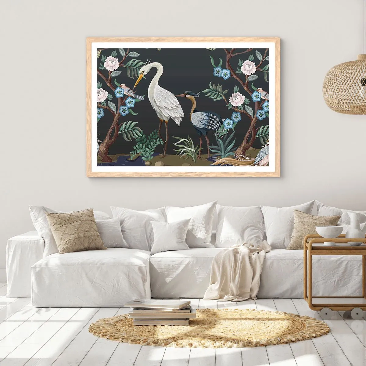 Poster in einem Rahmen aus heller Eiche - Vogelparade - 50x40 cm