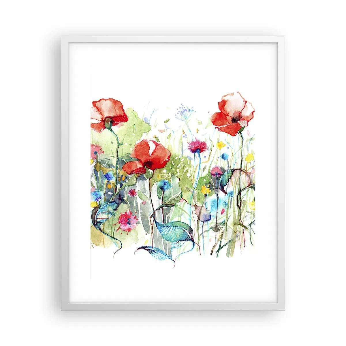 Poster in einem weißen Rahmen - Blühende Maiwiese - 40x50 cm
