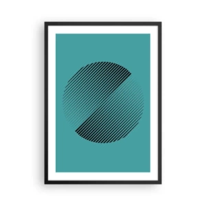 Poster in einem schwarzem Rahmen - Minimalistische Kreisgrafik mit Linien auf türkisfarbenem Hintergrund - 50x70cm - Kreis – eine geometrische Variante - Moderne Wanddekoration für Wohnzimmer und Schlafzimmer ARTTOR