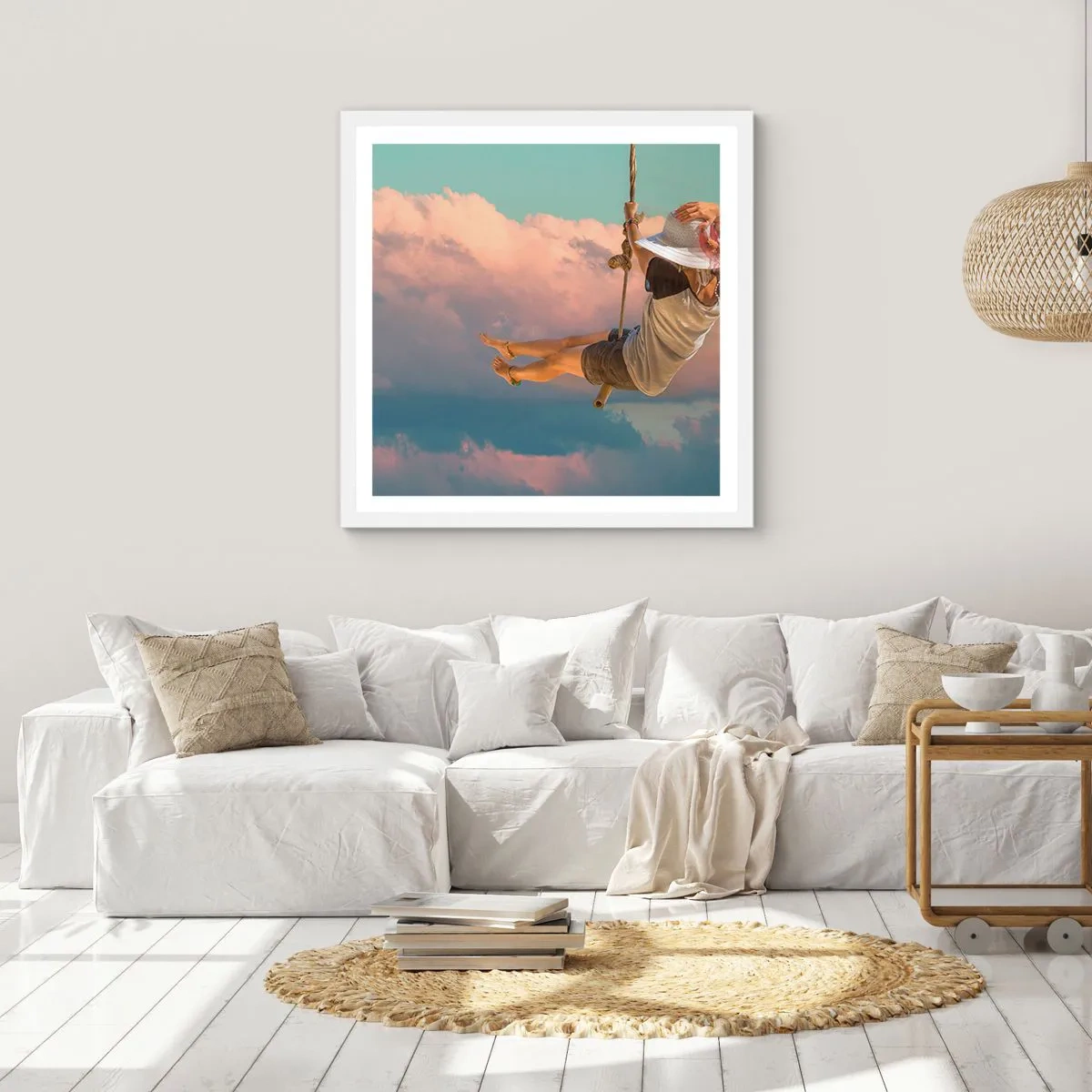 Poster in einem weißen Rahmen - Spaß in den Wolken - 50x50 cm