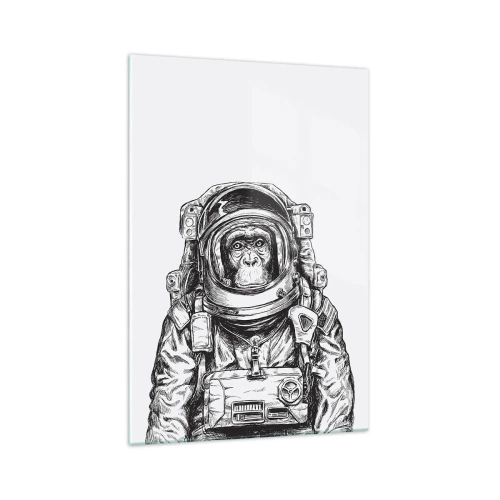Glasbild - Bild auf glas - Grafik eines Astronauten im Raumanzug mit Affenkopf - 70x100cm - Alternative Evolution - Moderne Wanddekoration für Wohnzimmer und Schlafzimmer ARTTOR