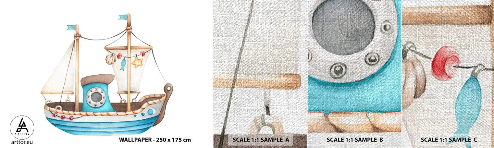 Fototapeten Muster Premium Canvas - Ahoi, Abenteuer! - Schiff, Kinder, Nautisch - 100x30 cm