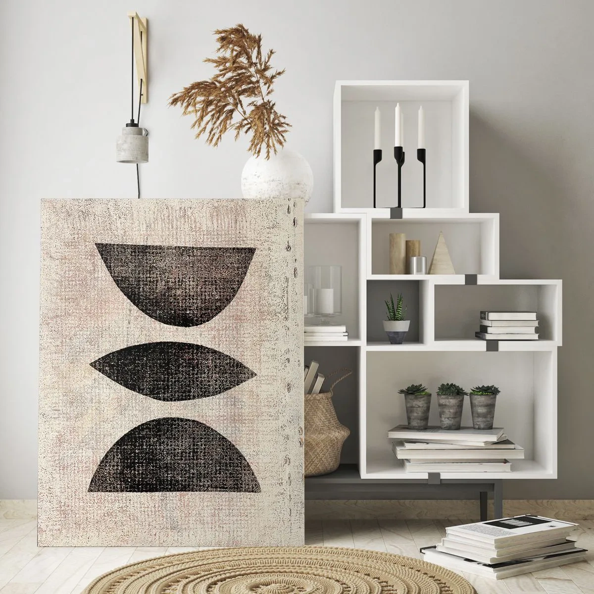 Glasbild - Bild auf glas - Ethnische Formen in dunklen Tönen auf hellem Hintergrund - 70x100cm - Ethnische Abstraktion - Moderne Wanddekoration für Wohnzimmer und Schlafzimmer ARTTOR