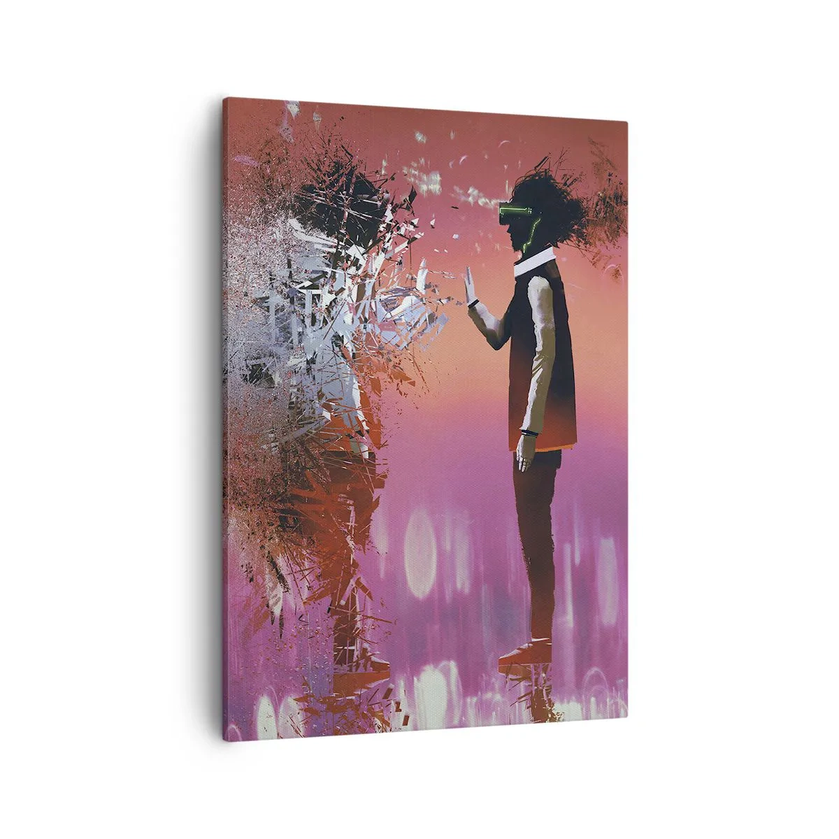 Bild auf Leinwand - Leinwandbild - Eine abstrakte Szene mit einer futuristischen Figur und verstreuten Elementen. - 50x70cm - Kannst du dich selbst anschauen? - Moderne Wanddekoration für Wohnzimmer und Schlafzimmer ARTTOR