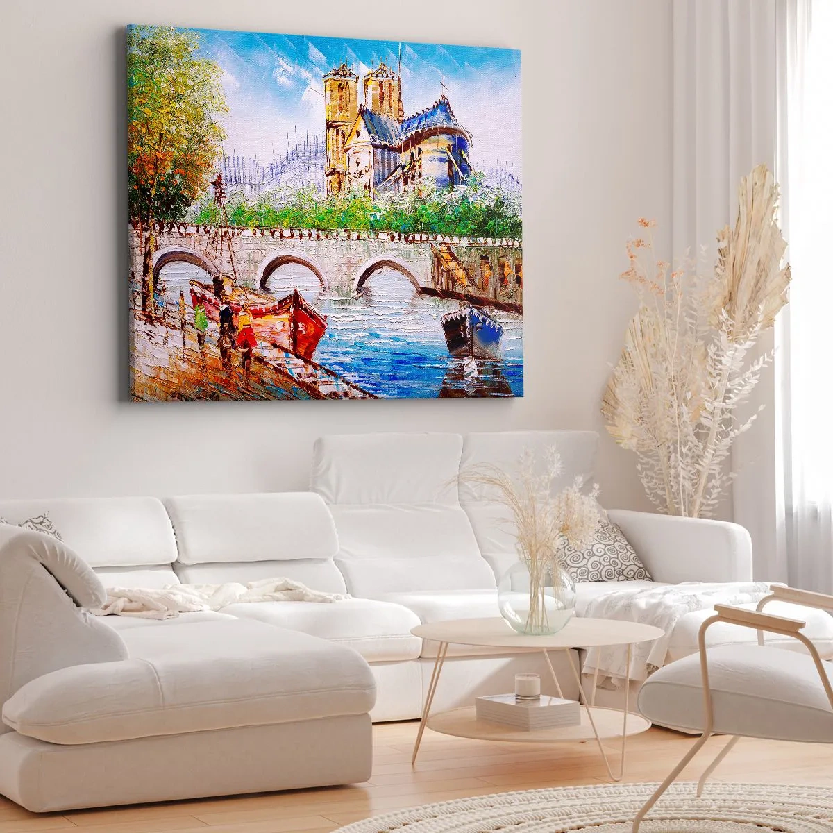 Bild auf Leinwand - Leinwandbild - Landschaft mit Brücke und Kathedrale im klassischen Stil - 120x80cm - Ihre Zeit vergeht nie - Moderne Wanddekoration für Wohnzimmer und Schlafzimmer ARTTOR