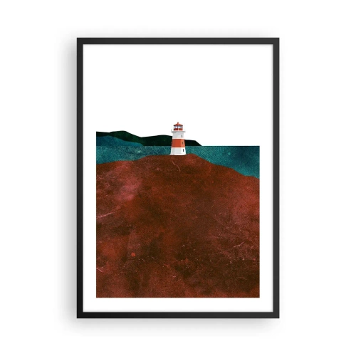 Poster in einem schwarzem Rahmen - Eine minimalistische Landschaft mit einem Leuchtturm auf einem Hügel - 50x70cm - Aufs Meer starren - Moderne Wanddekoration für Wohnzimmer und Schlafzimmer ARTTOR