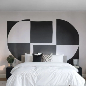 Fototapete Premium Sand - Abstrakte geometrische Schwarz-Weiß-Komposition - 100x70cm - Antithese - Synthese - Moderne Wanddekoration für Wohnzimmer und Schlafzimmer ARTTOR