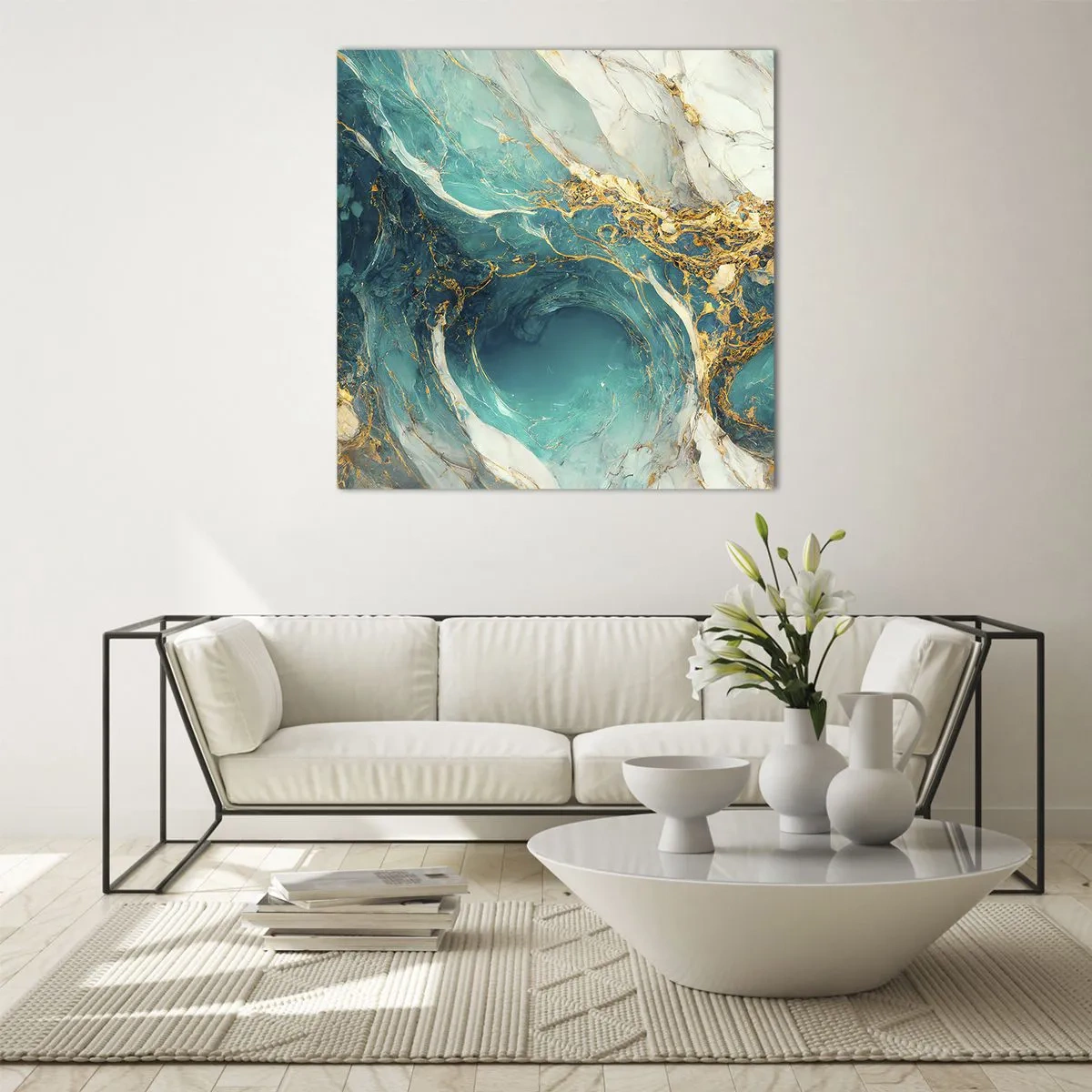 Glasbild - Bild auf glas - Komposition mit Goldadern - 50x50 cm