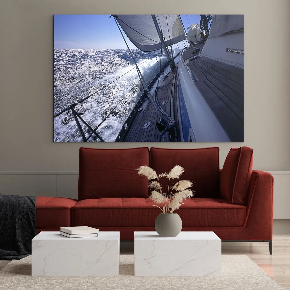 Glasbild - Bild auf glas - Eine Yacht, die bei sonnigem Wetter auf stürmischer See segelt - 100x70cm - Ich weiß was es heißt ein Vogel zu sein - Moderne Wanddekoration für Wohnzimmer und Schlafzimmer ARTTOR