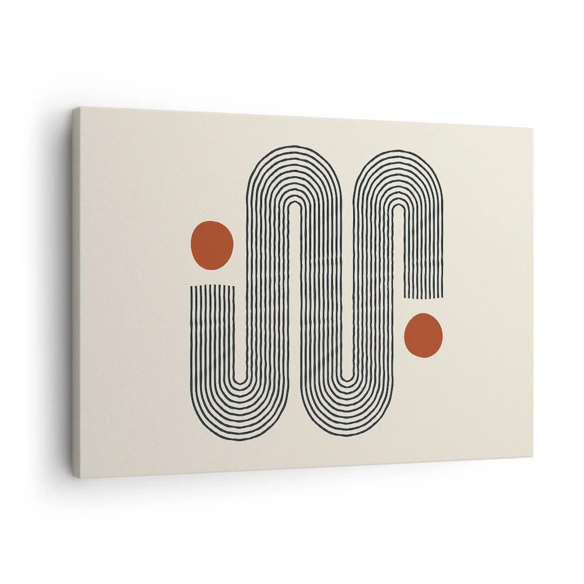 Bild auf Leinwand - Leinwandbild - Geometrisches Muster mit Linien und orangefarbenen Kreisen - 70x50cm - Vom Anfang bis zum Ende - Moderne Wanddekoration für Wohnzimmer und Schlafzimmer ARTTOR