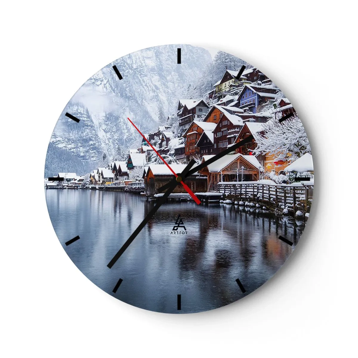Wanduhr - Glasuhr - In winterlicher Dekoration - 40x40 cm