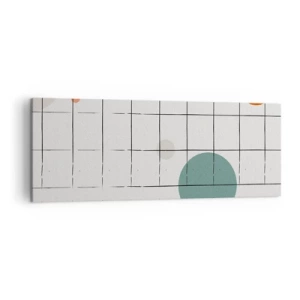 Bild auf Leinwand - Leinwandbild - Abstrakte farbige Kreise auf einem geometrischen Gitterhintergrund - 140x50cm - Gefangen. Wir oder sie? - Moderne Wanddekoration für Wohnzimmer und Schlafzimmer ARTTOR