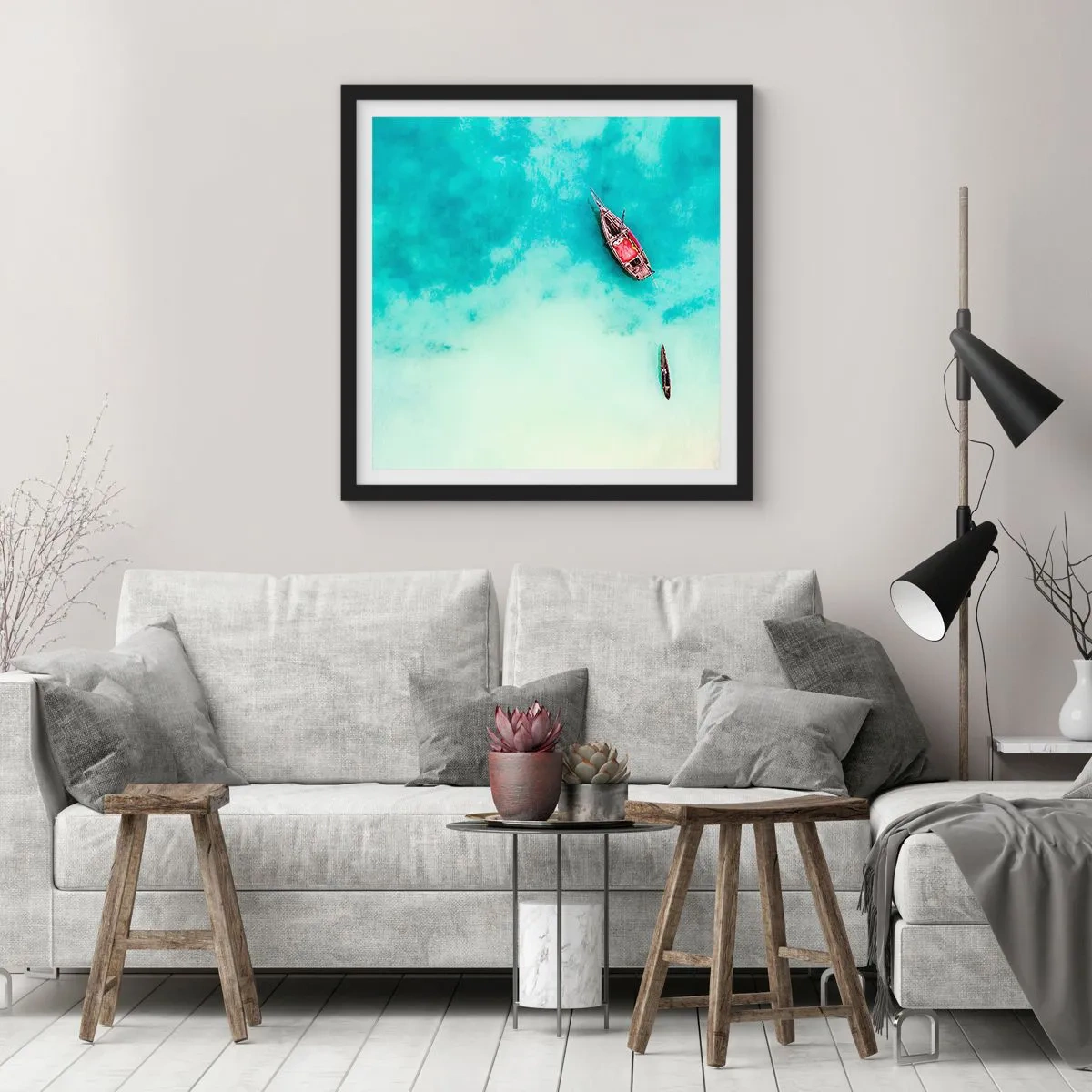 Poster in einem schwarzem Rahmen - Denn an den Stränden von Sansibar, wenn der Wasserüberschuss ... - 50x50 cm