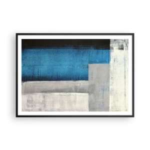 Poster in einem schwarzem Rahmen - Eine abstrakte Komposition mit Blau-, Grau- und Weißtönen. - 100x70cm - Poetische Komposition aus Grau und Blau - Moderne Wanddekoration für Wohnzimmer und Schlafzimmer ARTTOR