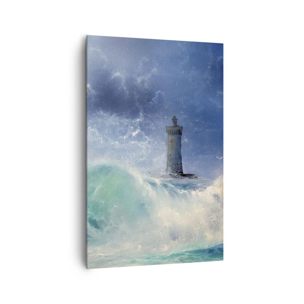 Bild auf Leinwand - Leinwandbild - Ein Leuchtturm, umgeben von rauen Wellen und Wolken - 80x120cm - Auf der Hut vor den Elementen - Moderne Wanddekoration für Wohnzimmer und Schlafzimmer ARTTOR
