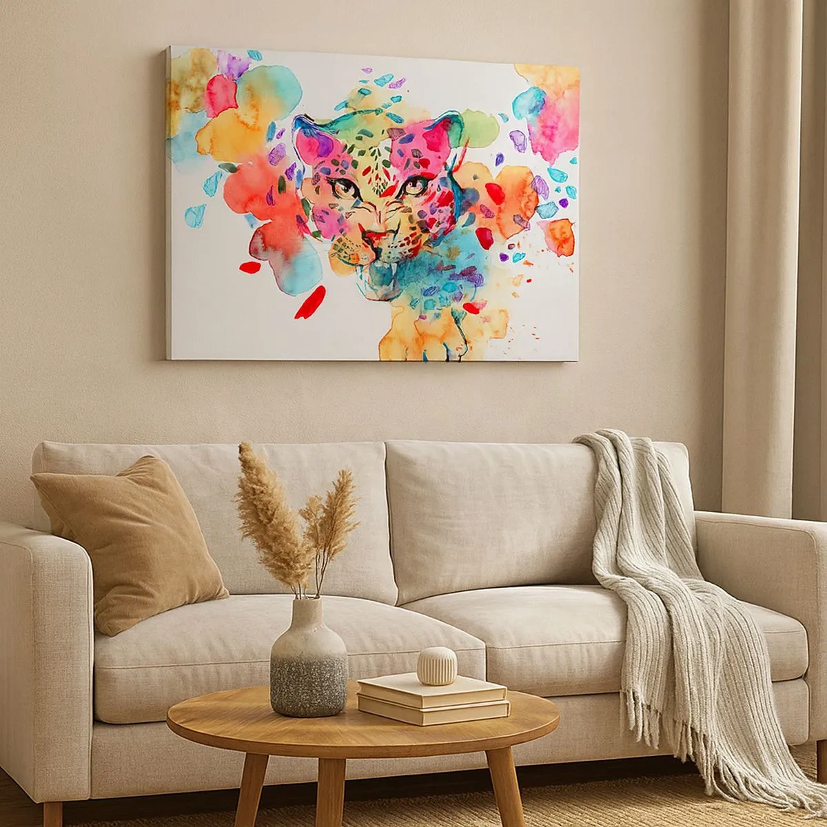 Bild auf Leinwand - Leinwandbild - Abstraktes Porträt eines Leoparden in intensiven Farben - 70x50cm - Die Schöne und das Biest - Moderne Wanddekoration für Wohnzimmer und Schlafzimmer ARTTOR