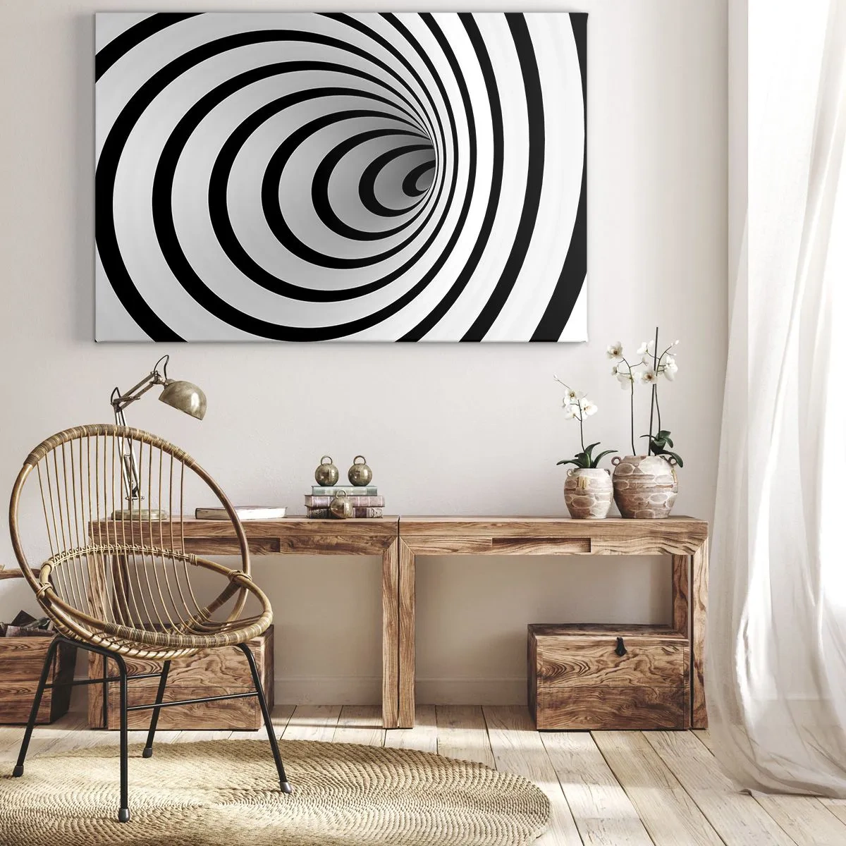 Bild auf Leinwand - Leinwandbild - Eine schwarz-weiße Spirale mit hypnotischer Wirkung - 100x70cm - Sie können dem auch nicht widerstehen? - Moderne Wanddekoration für Wohnzimmer und Schlafzimmer ARTTOR