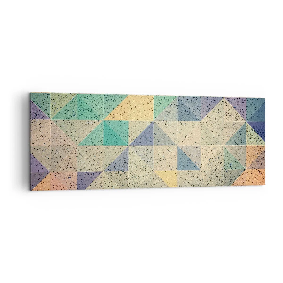 Bild auf Leinwand - Leinwandbild - Eine farbenfrohe Komposition aus geometrischen Dreiecken in Pastelltönen. - 140x50cm - Republik der Dreiecke - Moderne Wanddekoration für Wohnzimmer und Schlafzimmer ARTTOR