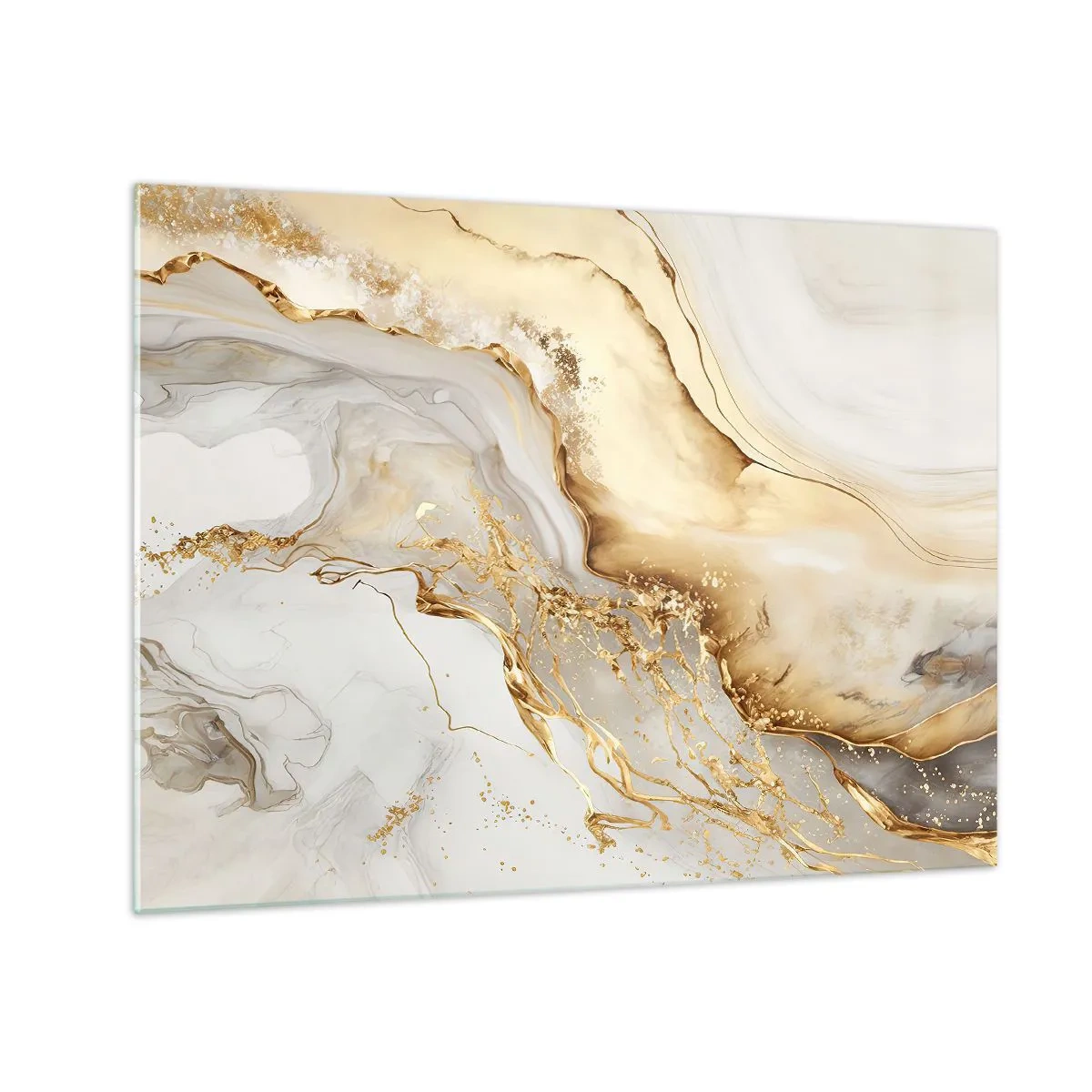 Glasbild - Bild auf glas - Abstrakte Streifen in Gold und Beige auf hellem Hintergrund - 70x50cm - Abstraktion: Schönheit und Güte - Moderne Wanddekoration für Wohnzimmer und Schlafzimmer ARTTOR