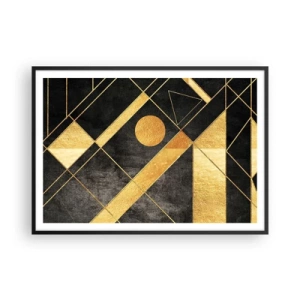 Poster in einem schwarzem Rahmen - Geometrische Formen in Gold- und Schwarztönen - 100x70cm - Die Sonne der Wüste - Moderne Wanddekoration für Wohnzimmer und Schlafzimmer ARTTOR