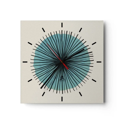 Wanduhr - Glasuhr - Abstrakte Kreisform mit blauen Strahlen - 30x30cm - Strahlend im Blau - Moderne Wanddekoration für Wohnzimmer und Schlafzimmer ARTTOR
