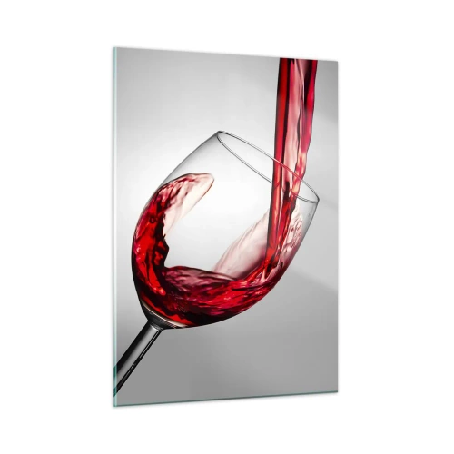 Glasbild - Bild auf glas - Rotwein wird vor hellem Hintergrund in ein Glas gegossen - 50x70cm - Farbe – Bewegung – Klang - Moderne Wanddekoration für Wohnzimmer und Schlafzimmer ARTTOR