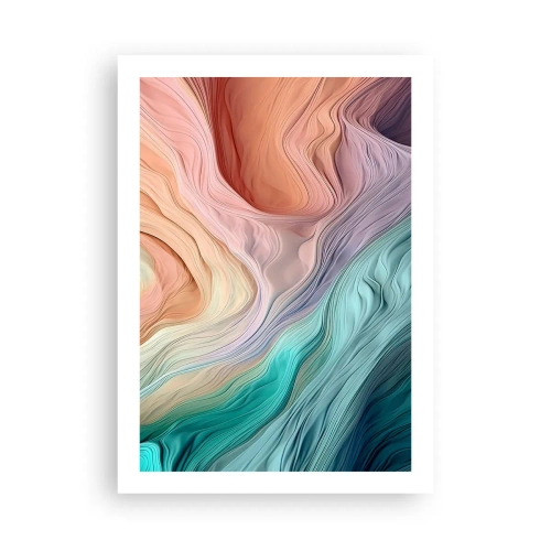 Poster - Eine abstrakte Komposition aus Wellenlinien in Pastellfarben. - 50x70cm - Regenbogenwelle - Moderne Wanddekoration für Wohnzimmer und Schlafzimmer ARTTOR