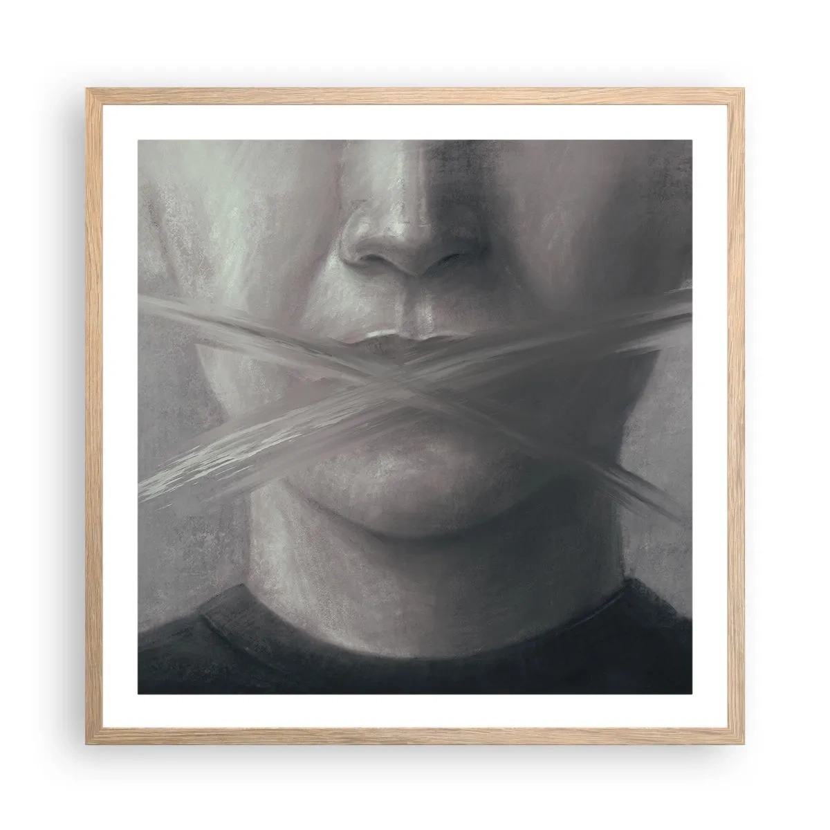 Poster in einem Rahmen aus heller Eiche - Ohne ein Wort - 60x60 cm