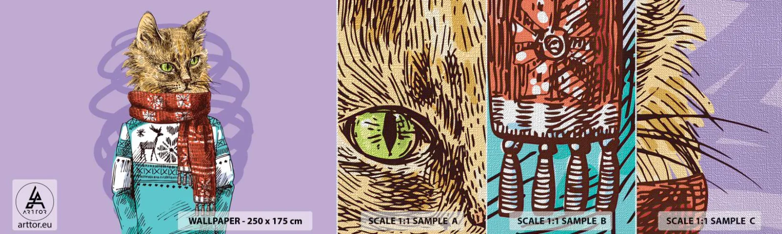 Fototapeten Muster Premium Canvas - Die Katze nicht nur in Schuhen - Abstraktion, Katze, Wollpullover - 100x30 cm