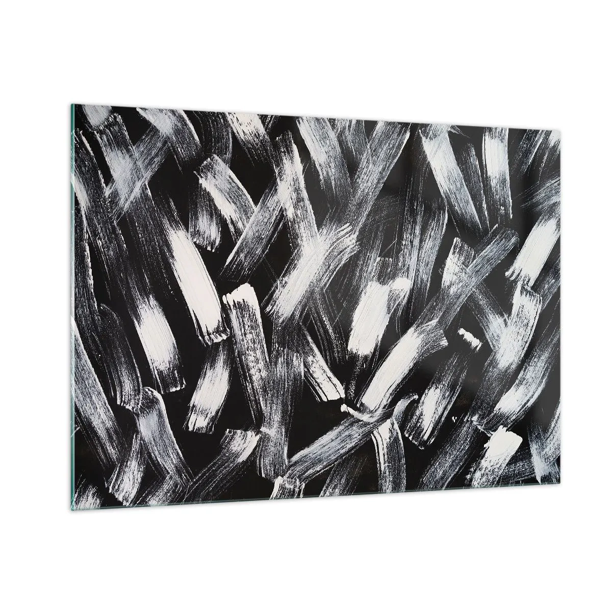 Glasbild - Bild auf glas - Schwarz-weiße Abstraktion von Pinselstrichen auf dunklem Hintergrund - 100x70cm - Abstraktion im industriellen Geist - Moderne Wanddekoration für Wohnzimmer und Schlafzimmer ARTTOR