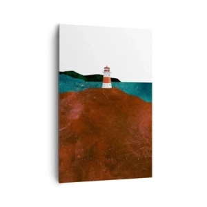 Bild auf Leinwand - Leinwandbild - Ein Leuchtturm vor der Kulisse von Bergen und Meer - 80x120cm - Aufs Meer starren - Moderne Wanddekoration für Wohnzimmer und Schlafzimmer ARTTOR