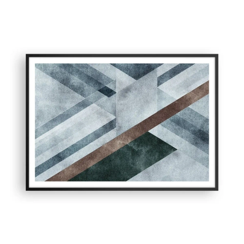 Poster in einem schwarzem Rahmen - Geometrische Formen in kühlen Blau- und Brauntönen - 100x70cm - Anspruchsvolle Eleganz der Geometrie - Moderne Wanddekoration für Wohnzimmer und Schlafzimmer ARTTOR