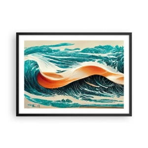 Poster in einem schwarzem Rahmen - Dynamische Meereswellen mit abstraktem Band - 70x50cm - Traum eines Surfers - Moderne Wanddekoration für Wohnzimmer und Schlafzimmer ARTTOR