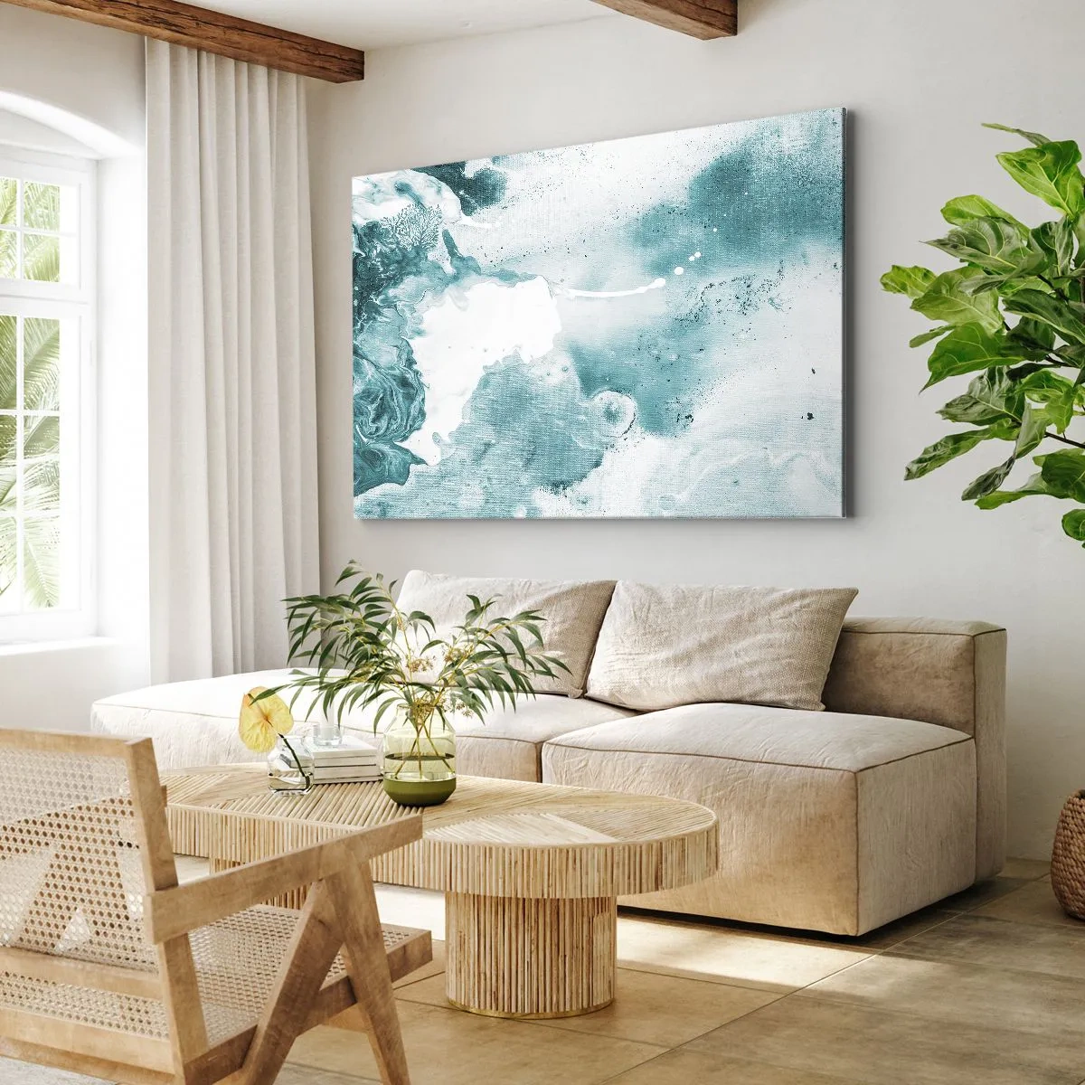 Bild auf Leinwand - Leinwandbild - Abstraktion in Blautönen mit zarten Akzenten in Weiß - 100x70cm - Morast von Blau - Moderne Wanddekoration für Wohnzimmer und Schlafzimmer ARTTOR