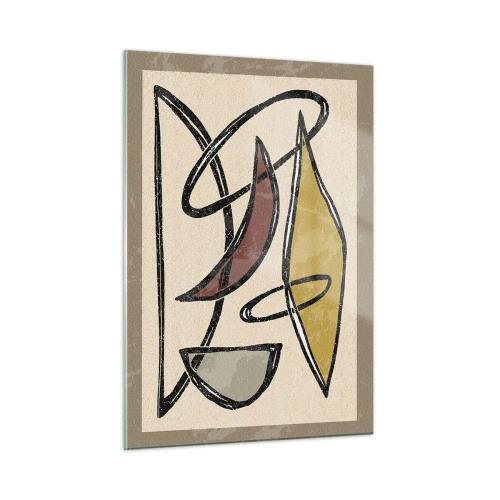 Glasbild - Bild auf glas - Geometrische Abstraktion in Gelb und Rot - 50x70cm - Vertikale und Horizontale - Moderne Wanddekoration für Wohnzimmer und Schlafzimmer ARTTOR