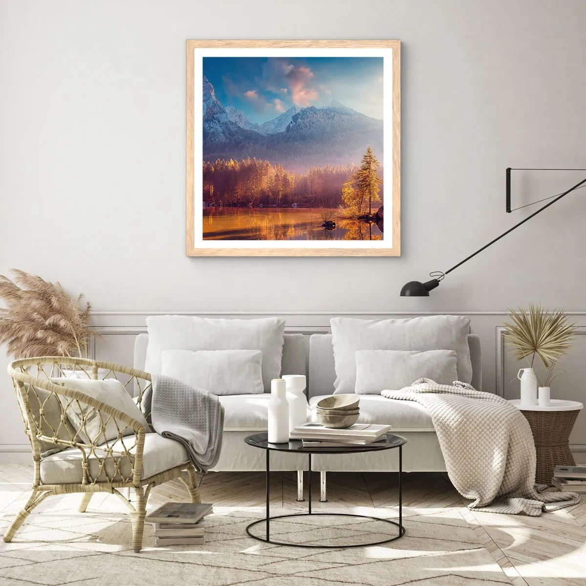 Poster in einem Rahmen aus heller Eiche - In den Bergen und Tälern - 40x40 cm