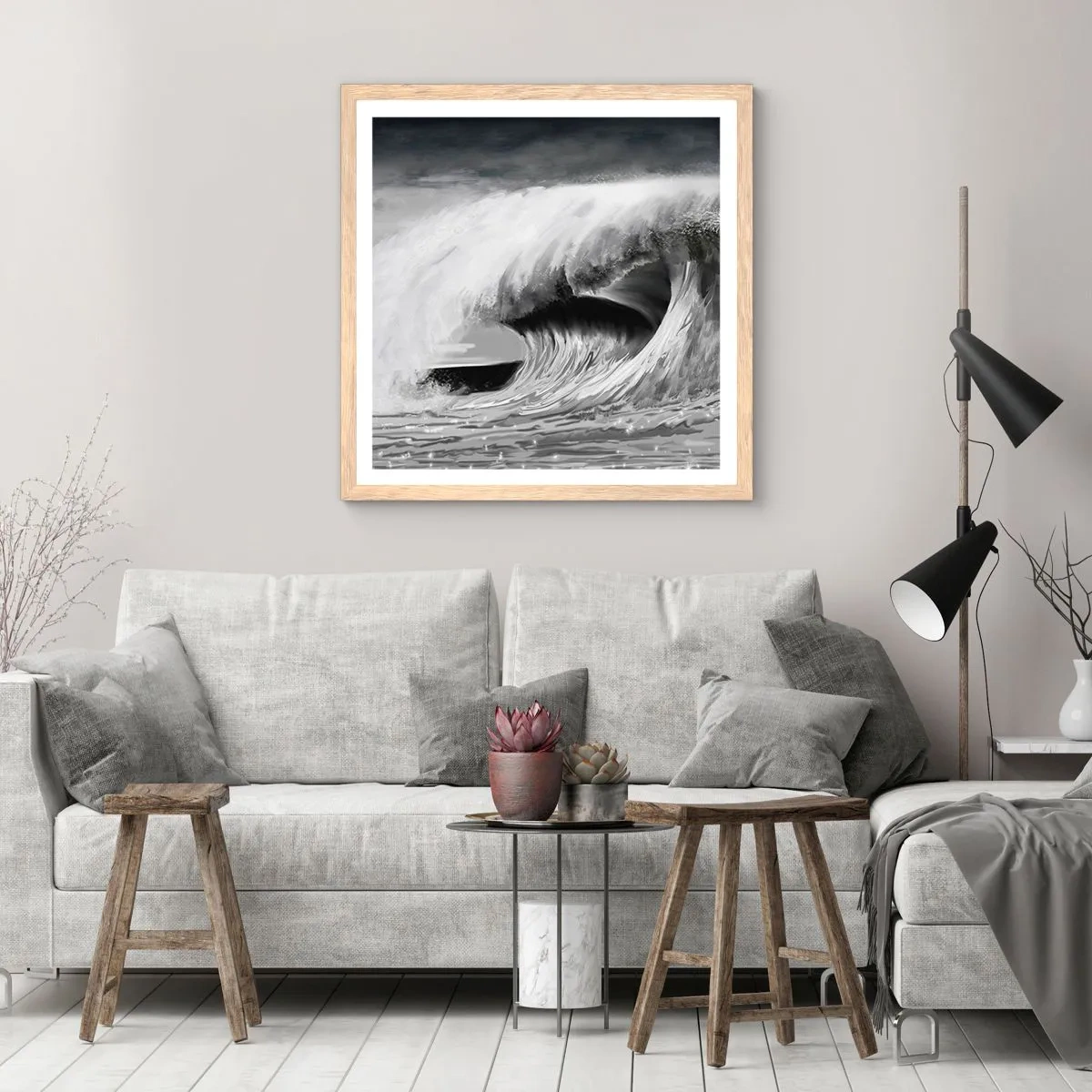 Poster in einem Rahmen aus heller Eiche - Wut des Ozeans - 50x50 cm