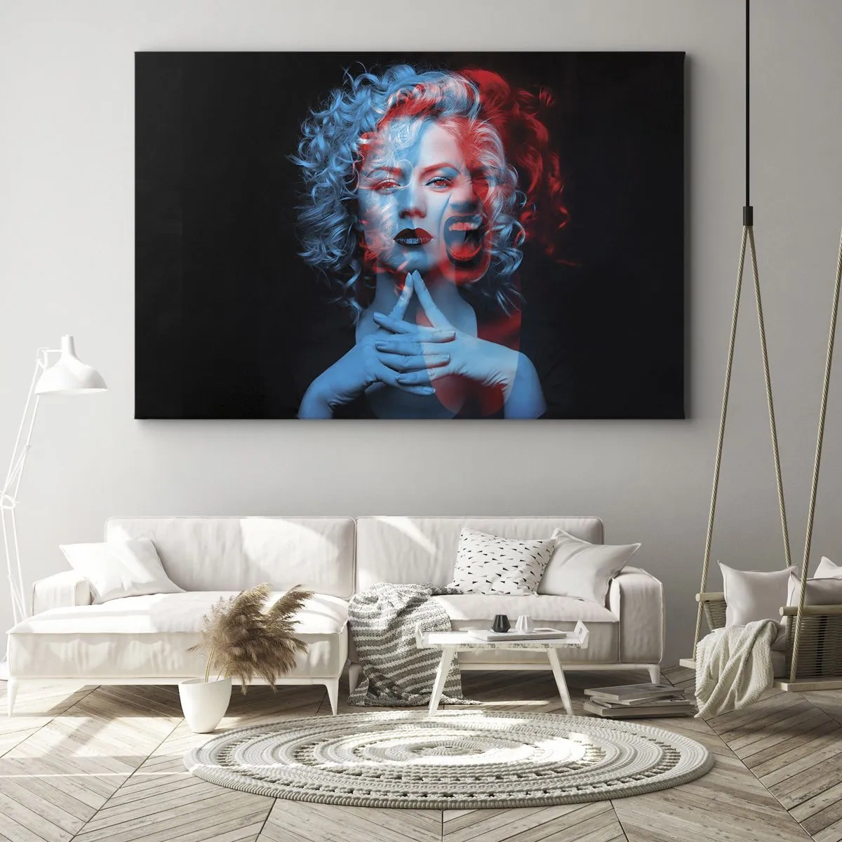 Bild auf Leinwand - Leinwandbild - Doppelporträt einer Frau in Rot und Blau - 70x50cm - Alter Ego - Moderne Wanddekoration für Wohnzimmer und Schlafzimmer ARTTOR