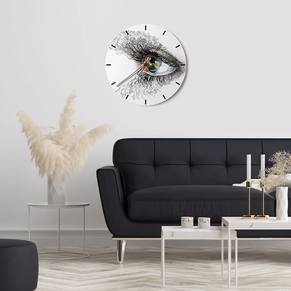 Wanduhr - Glasuhr - Künstlerisches Auge mit Details in Schwarz und Farbe - 30x30cm - Schau direkt in die Seele - Moderne Wanddekoration für Wohnzimmer, Küche und Schlafzimmer ARTTOR
